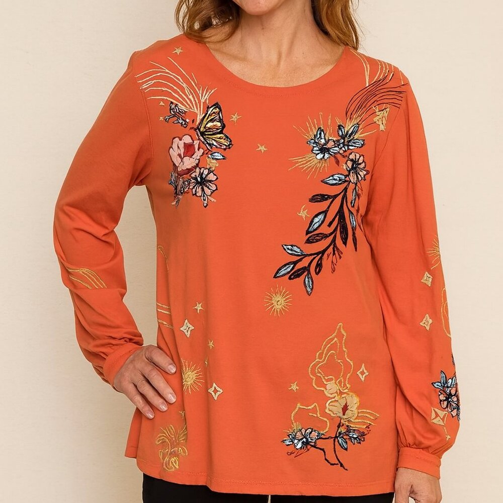 Johnny Was Long Sleeve Orange Top